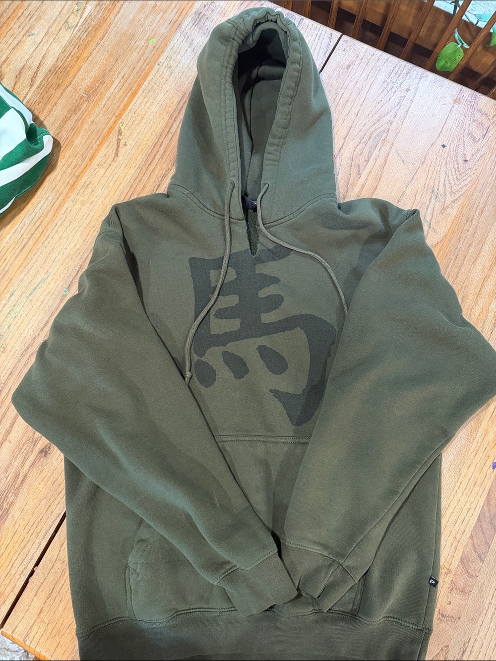 Men's Olive Green Crewneck Hoodie with Tonal Graphic